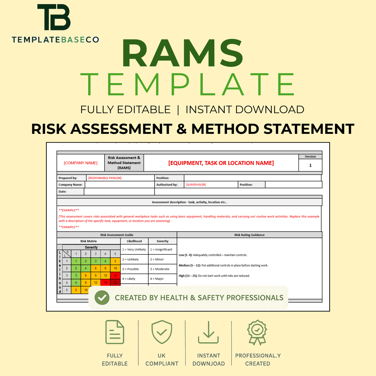 RAMS - Risk Assessment Method Statement Template