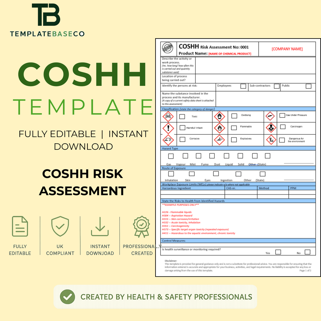 COSHH Risk Assessment Template