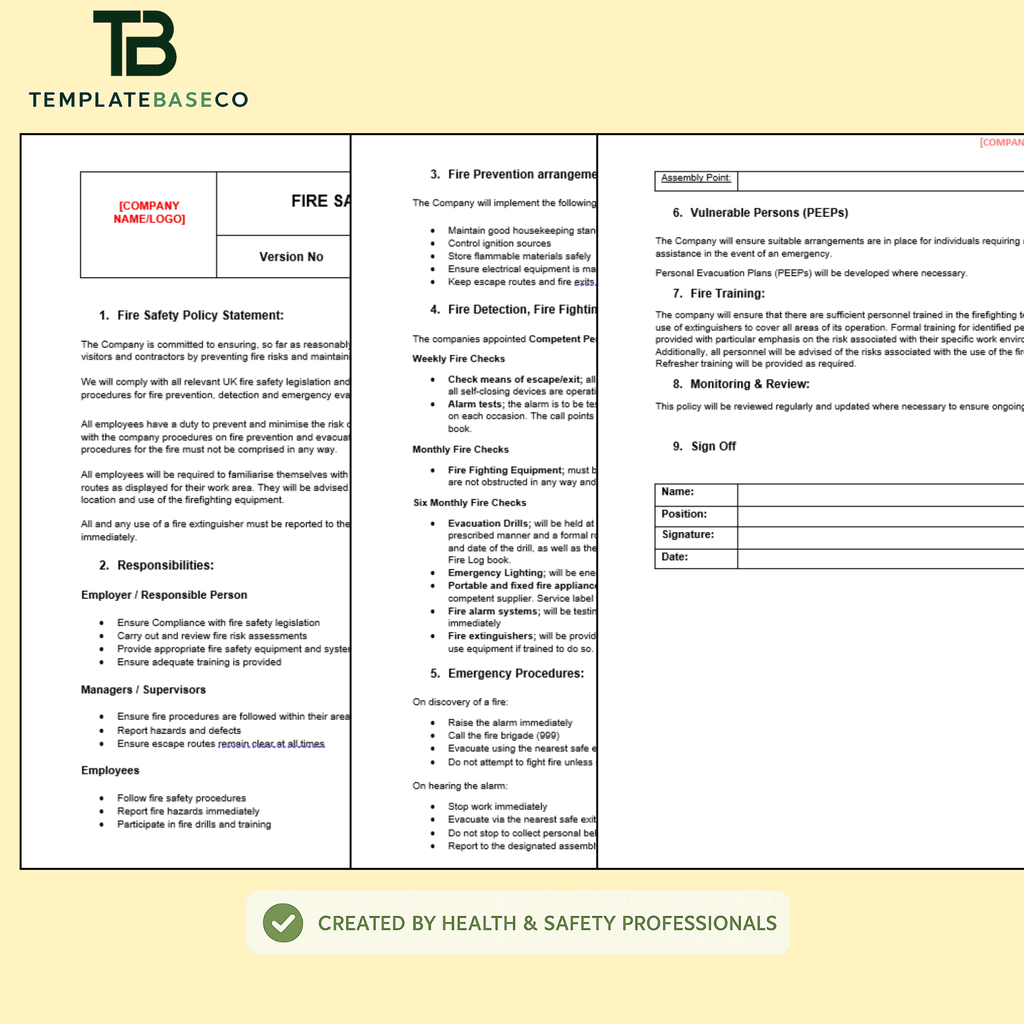 Fire Safety Policy Template
