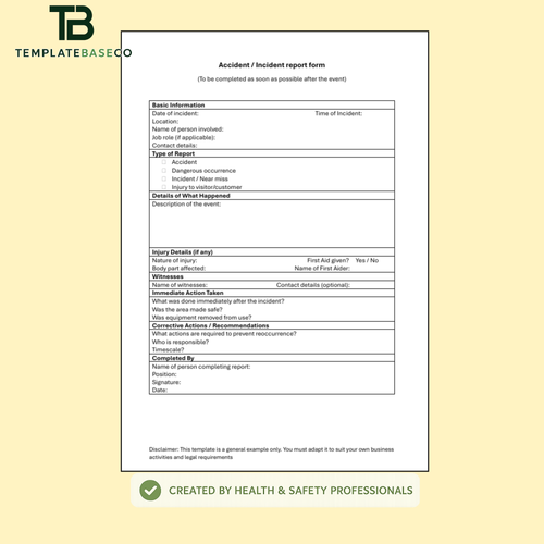 Accident/Incident Report Form Template