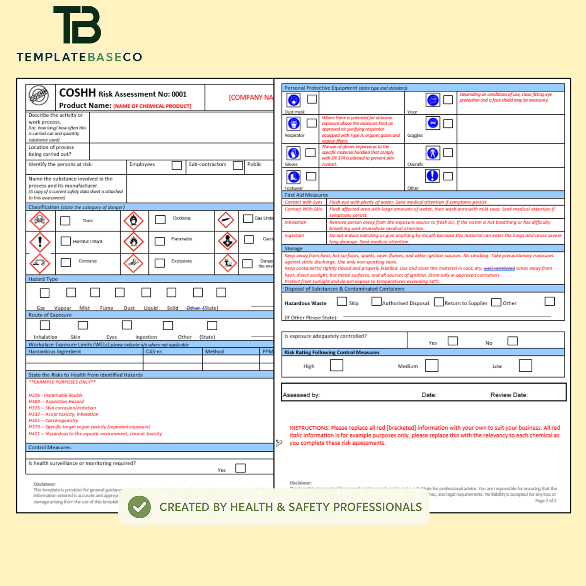 COSHH Risk Assessment Template