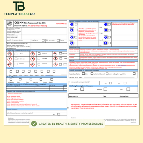 COSHH Risk Assessment Template