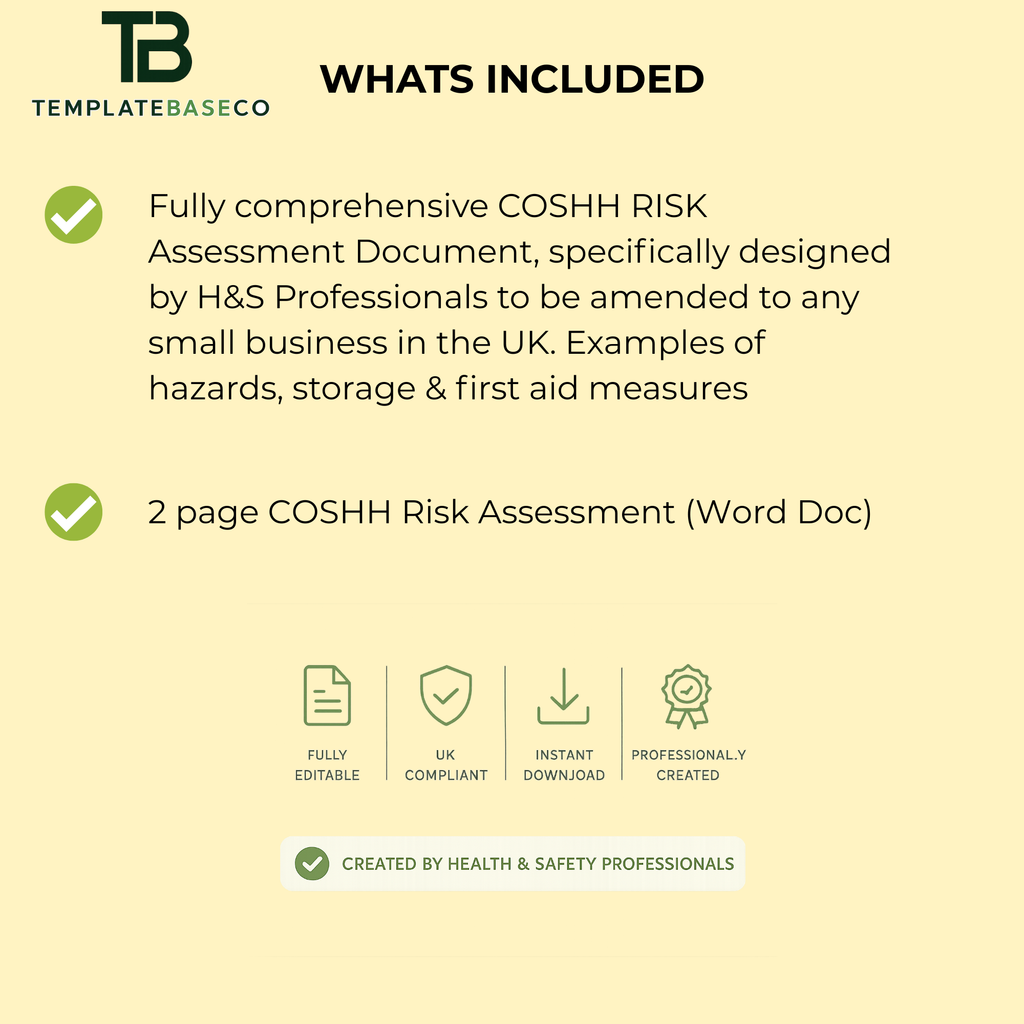 COSHH Risk Assessment Template